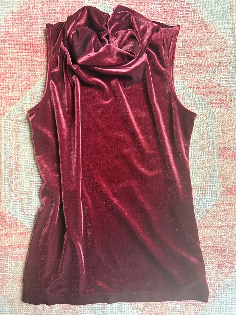 Ralph Lauren Burgundy Velvet Sleeveless Cowl-Neck Tank